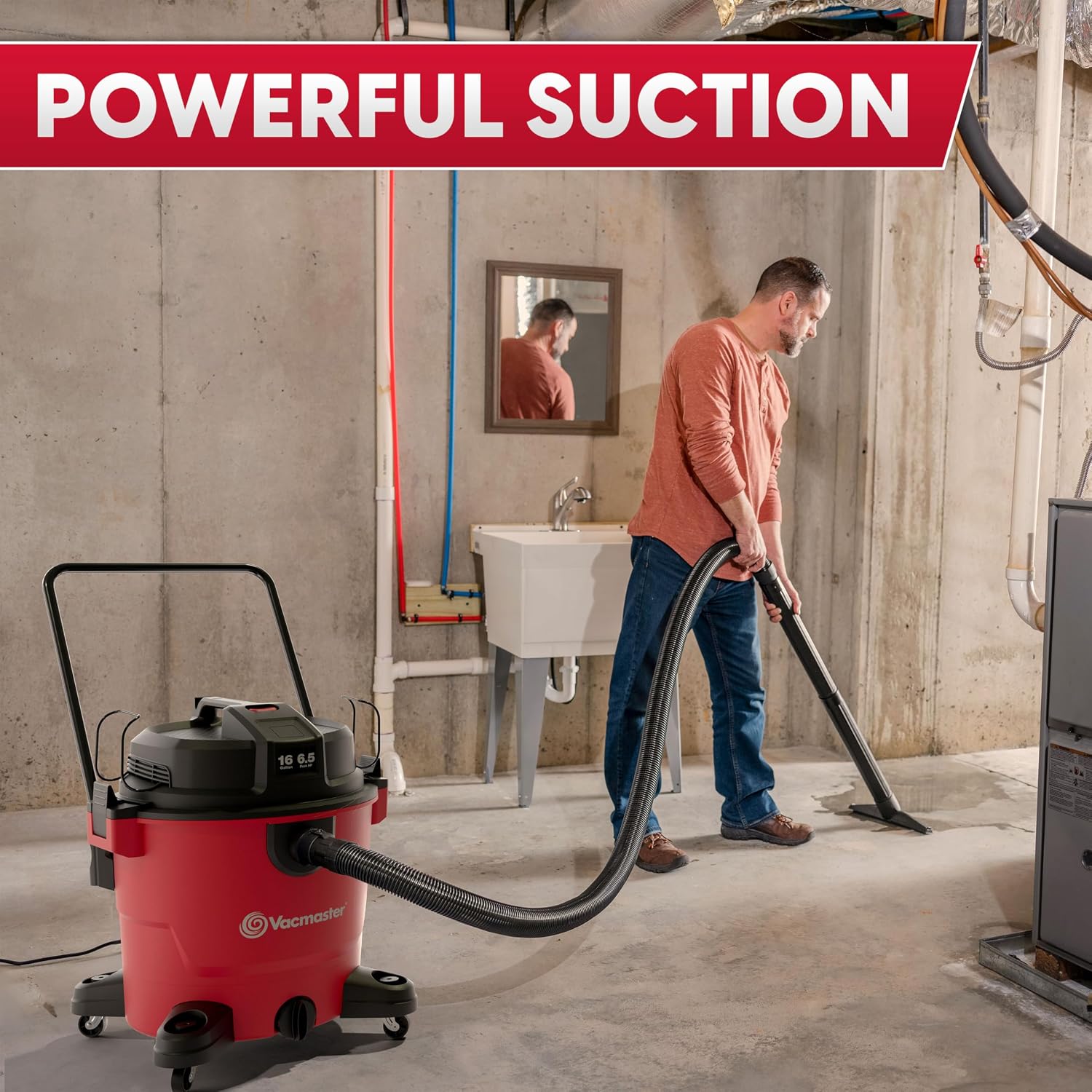 Vacmaster VJH1612PF 1101 16 Gal 6.5 Peak HP† Heavy-Duty Wet/Dry Vac Red - Image 3