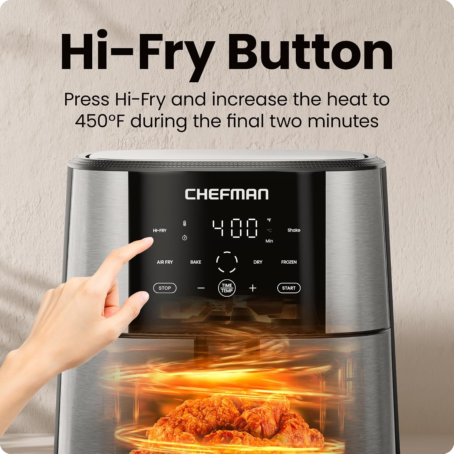 Chefman Air Fryer 8 Qt | TurboFry® 4-in-1 with 450°F Hi-Fry Option for Crispier Results | Bake, Dehydrate, Frozen | XL Nonstick Dishwasher-Safe Basket | Stainless Steel - Image 5