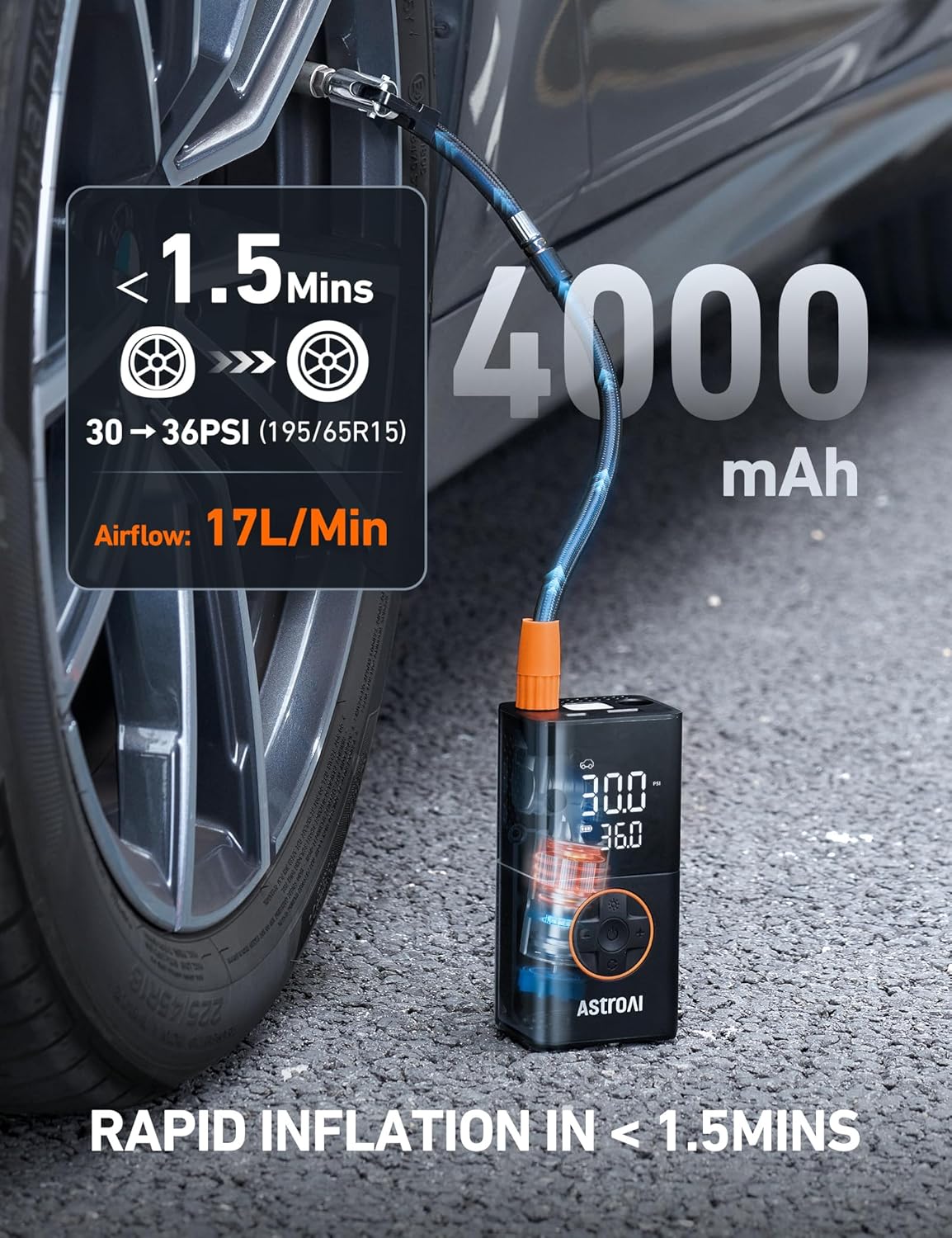 AstroAI L7 Tire Inflator Portable Air Compressor,150 PSI Cordless Bike Pump - Image 9
