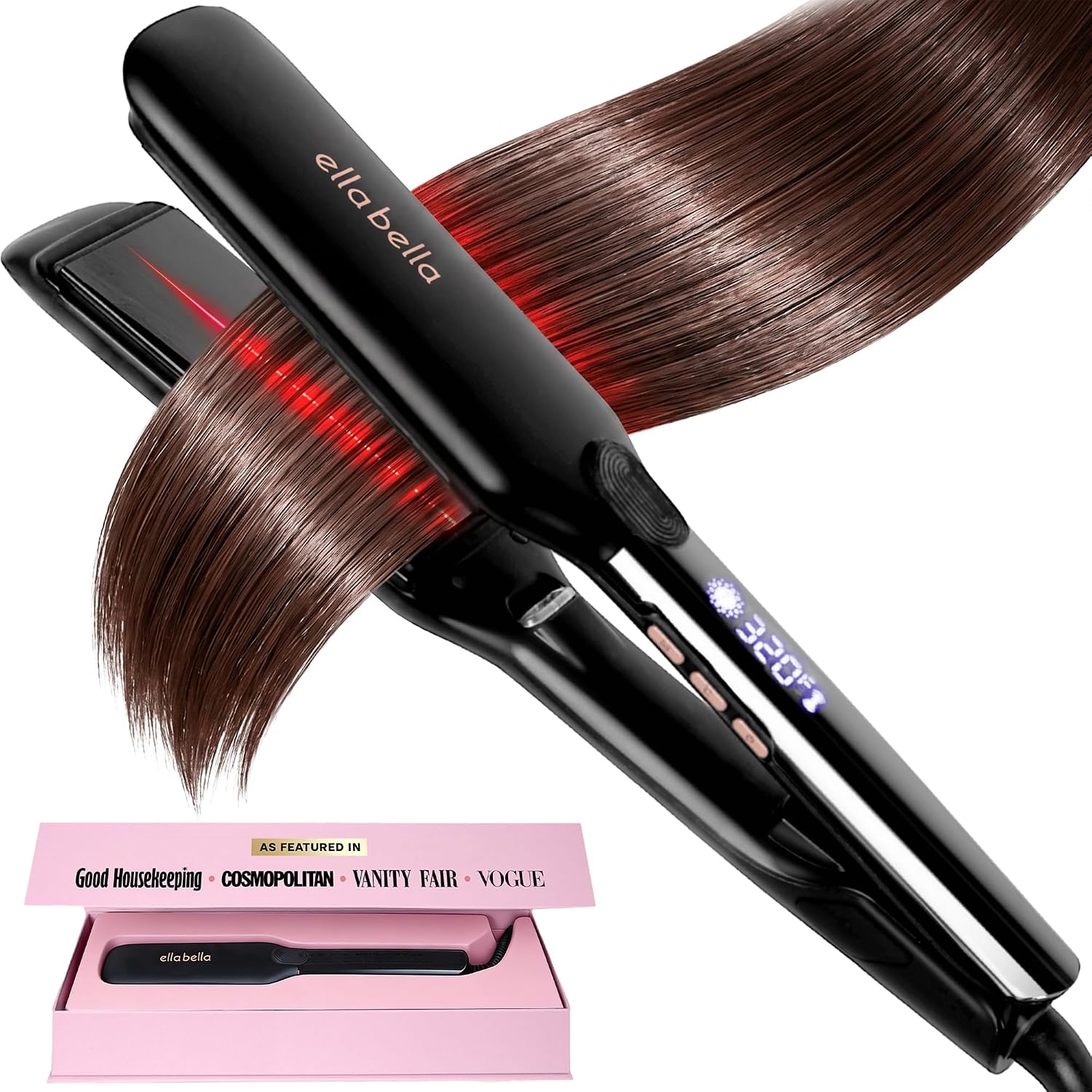 ELLA BELLA® Titanium Flat Iron Hair Straightener Large with Infrared