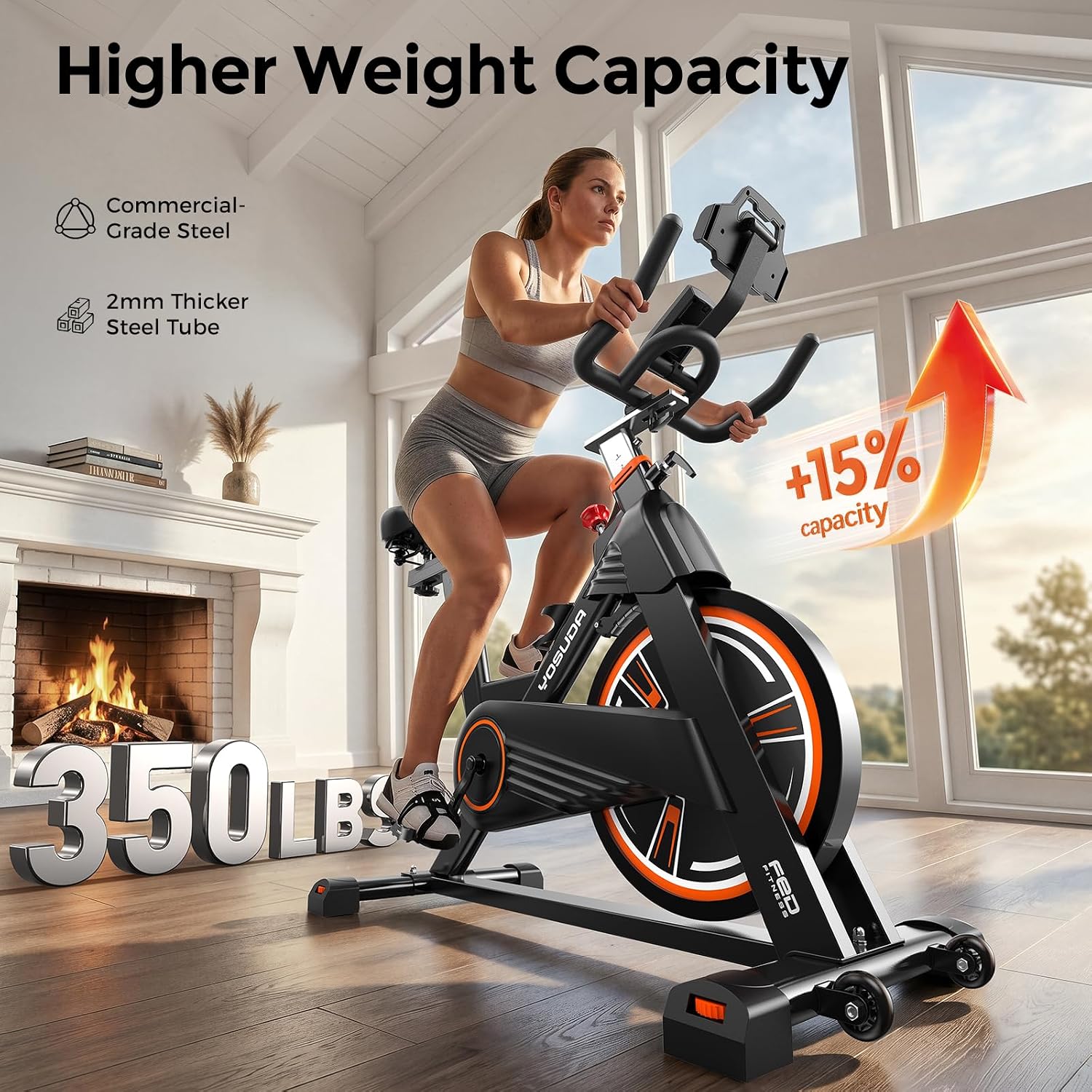 YOSUDA PRO Magnetic Exercise Bike 350 lbs Weight Capacity | Indoor Cycling Bike Stationary with Comfortable Seat Cushion, Silent Belt Drive - Image 2