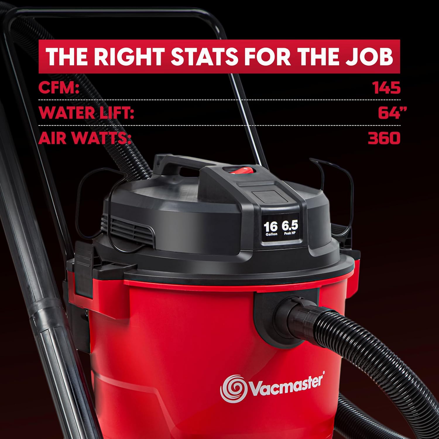 Vacmaster VJH1612PF 1101 16 Gal 6.5 Peak HP† Heavy-Duty Wet/Dry Vac Red - Image 6