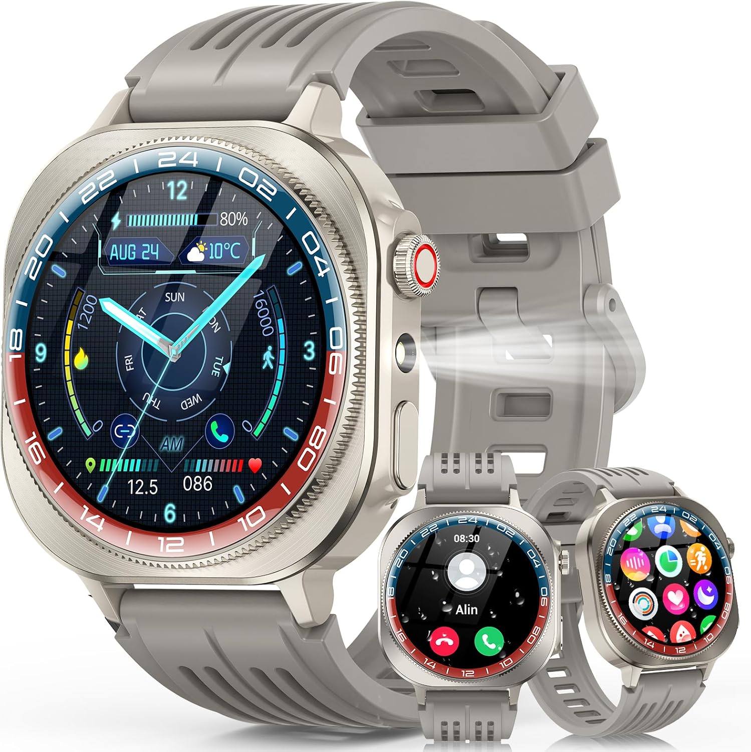 Smart Watch, 1.43" Bluetooth 5.4 Call Military Smartwatch for Men Women, 130+ Sports Modes, 60+Days Flashlight, 24/7 Heart Rate/Sleep Monitor, IP68 Waterproof Fitness Watch Tracker for Android iOS