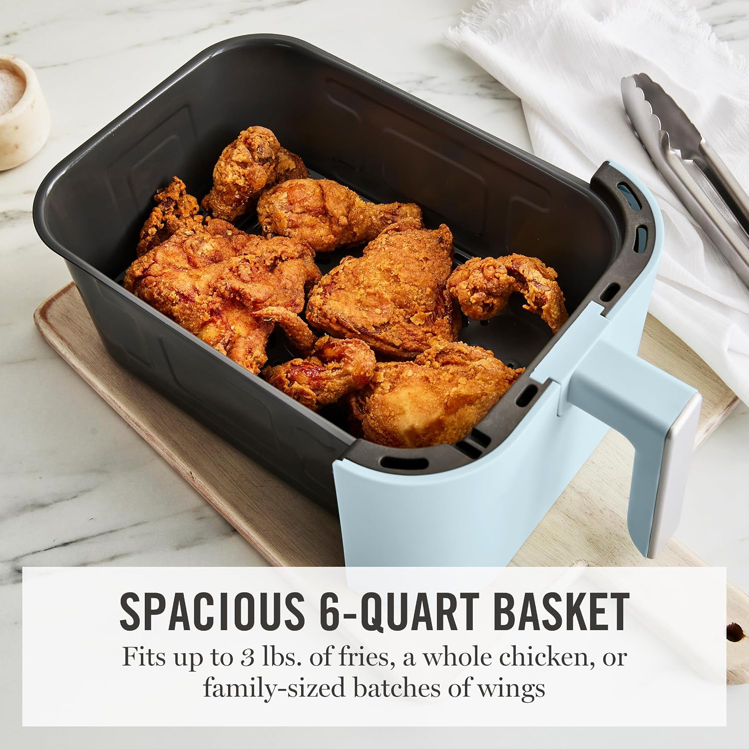 Martha Stewart 6-Quart Air Fryer, 6 Presets, Space Saving, Sky Blue - Image 5