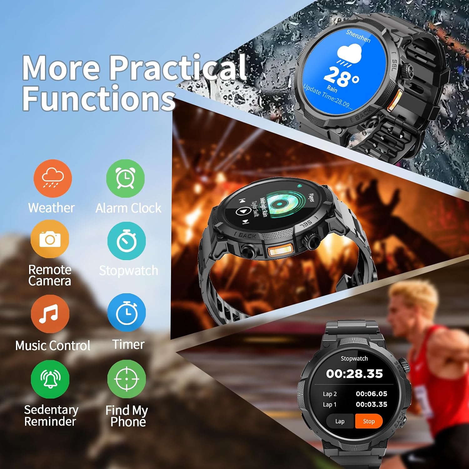 Soudorv Military Smart Watch for Men, 50+ Day Battery Life, Bluetooth Call | 1.53" HD, 110+ sports modes, heart rate/sleep monitor, IP68 waterproof, Fitness Watch with LED Flashlight for iOS/Android - Image 8