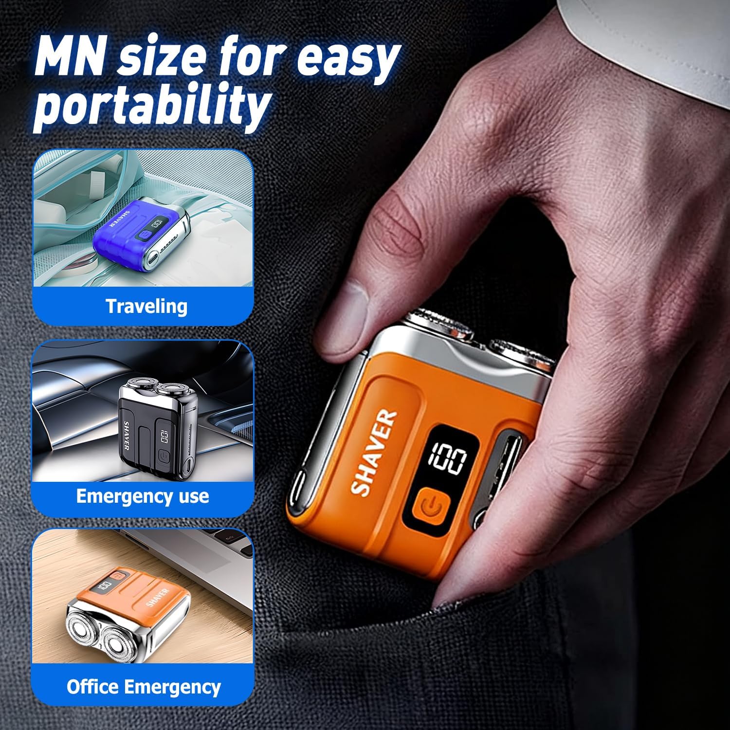 Dual-Head Portable Mini Mens Electric Shaver, Blue - Image 5