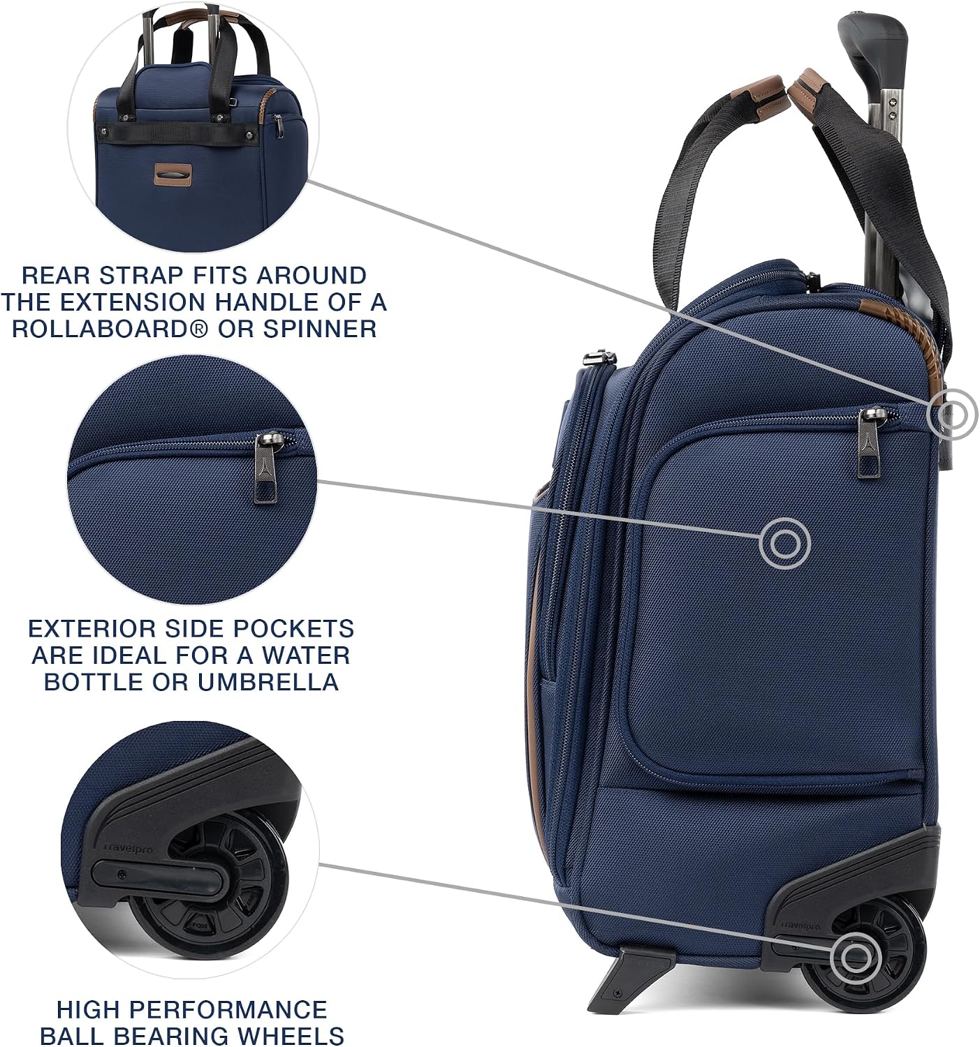Travelpro Crew Classic Softside Carry-On Underseat Bag, Blue, 17-Inch | Lightweight Rolling Design With 14-Laptop & Tablet Sleeve, Personal Item Size, Fits Under Airline Seats - Image 5