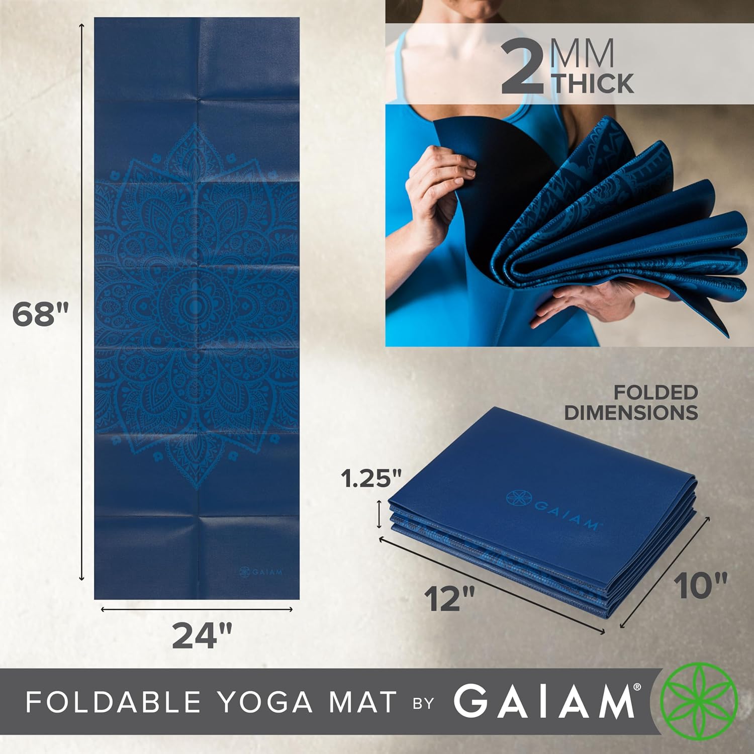 Gaiam Foldable Yoga Mat, 2mm Icy Paisley - Image 4