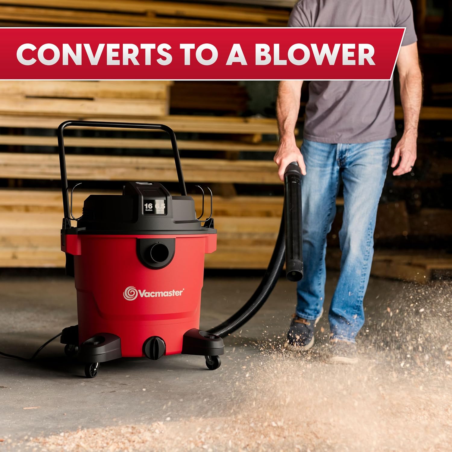 Vacmaster VJH1612PF 1101 16 Gal 6.5 Peak HP† Heavy-Duty Wet/Dry Vac Red - Image 4