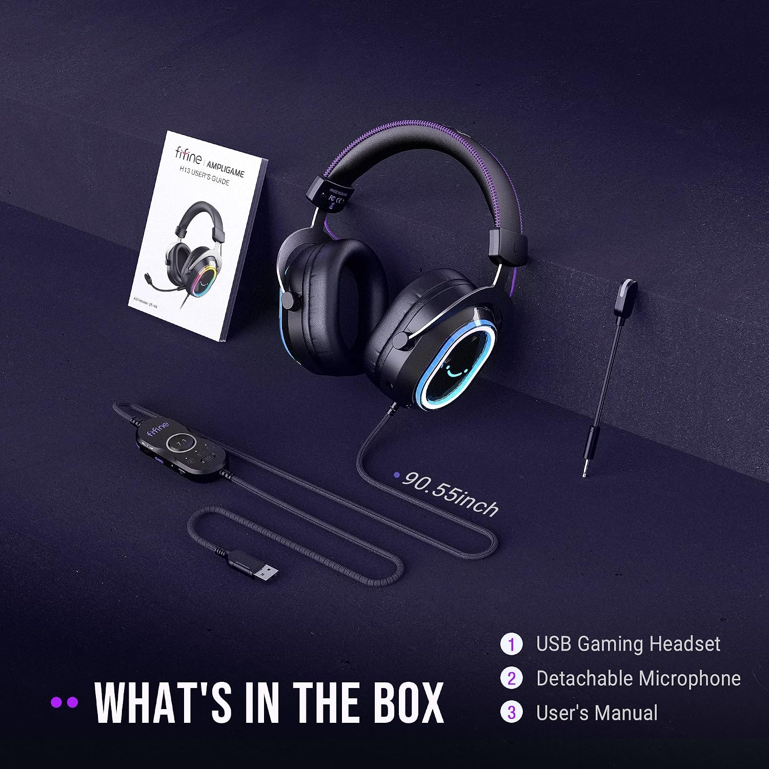FIFINE Wired Gaming Headsets: 7.1 Surround Sound - Vibrant Customizable RGB - Game/Chat Balance, USB Gamer Headphones with Noise Canceling Microphone for PC, PS5/PS4, Laptop, Mac - AmpliGame H13BP | Large 50mm drivers, Crisp 7.1 Surround, Ergonomic Earpads, Active Noise Canceling Mic, 11 Modes RGB, 3 EQ Modes - Image 9