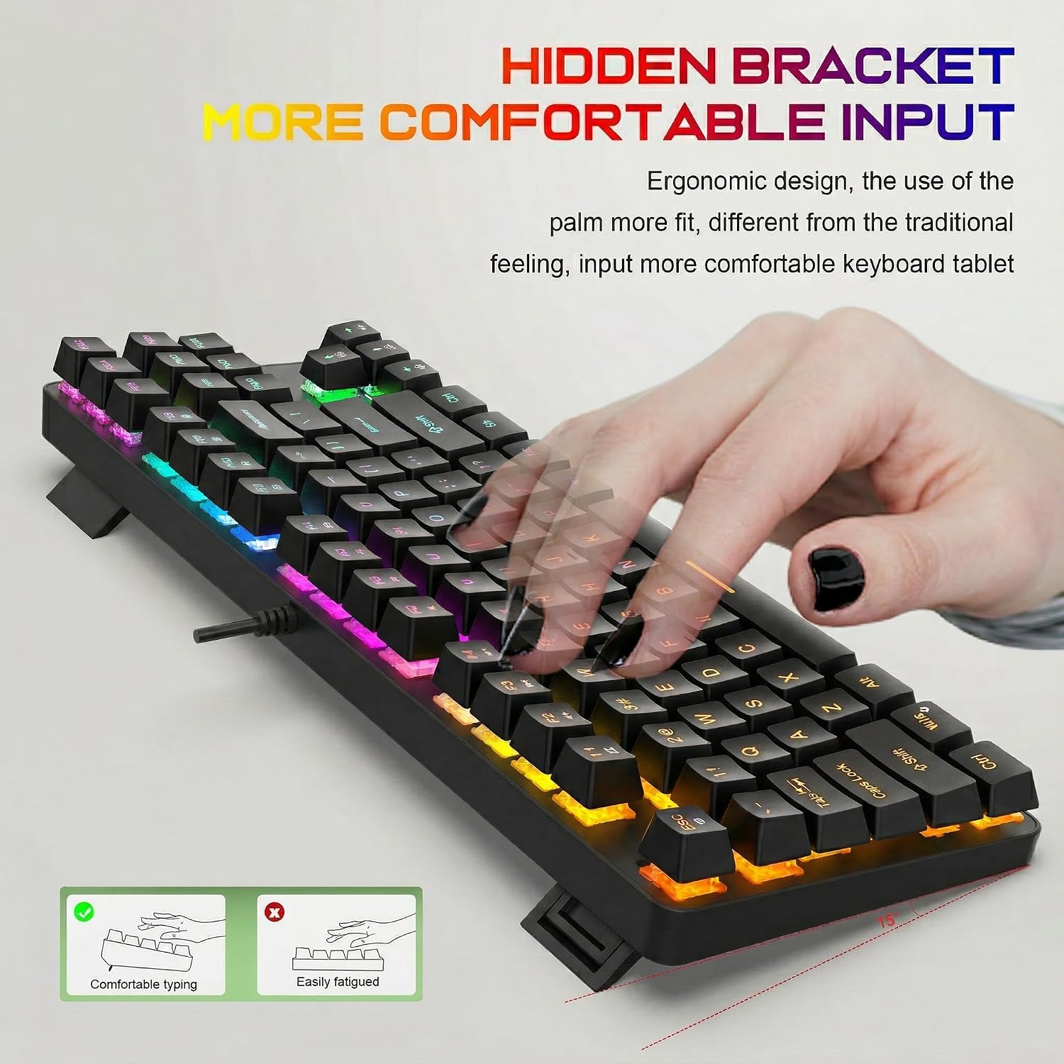 Gaming Mechanical Keyboard, Ergonomic Design, 87 Keys, Multiple Backlight Effects, 1.5m Cable,USB-A Connector Cable, Rich Shortcut Keys - Image 6