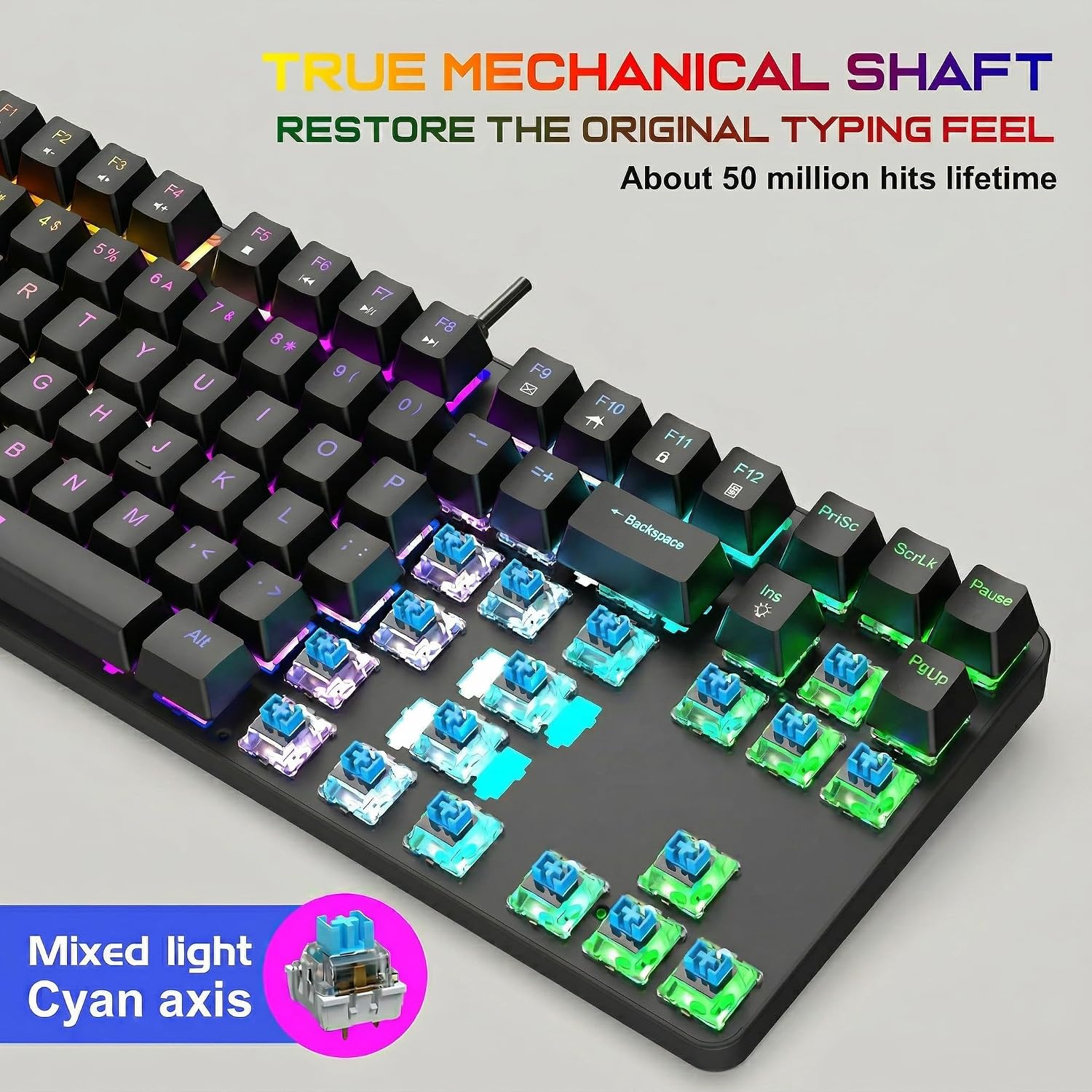Gaming Mechanical Keyboard, Ergonomic Design, 87 Keys, Multiple Backlight Effects, 1.5m Cable,USB-A Connector Cable, Rich Shortcut Keys - Image 3