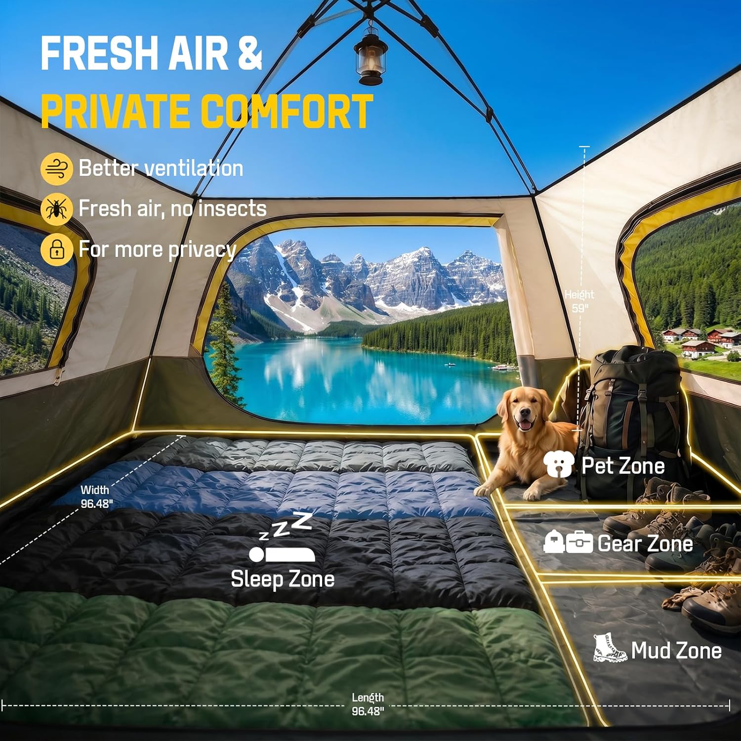 4 Person Instant Tents for Camping Setup in 50s, Cabin Tent with Rainfly - Image 2