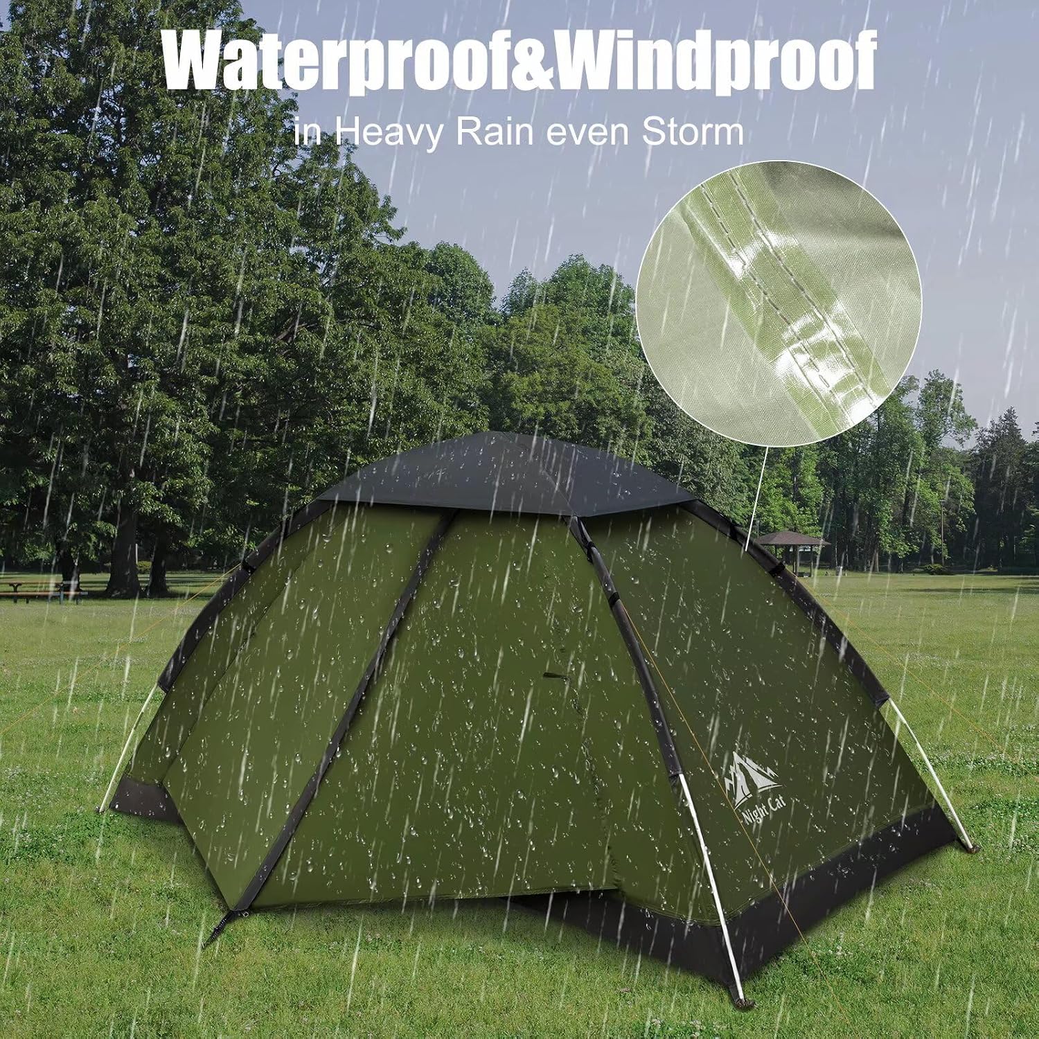 Night Cat Backpacking Tent for One 1 to 2 Persons Lightweight Waterproof Camping Hiking Tent for Adults Kids Scouts Easy Setup Single Layer 2.2x1.2m - Image 4