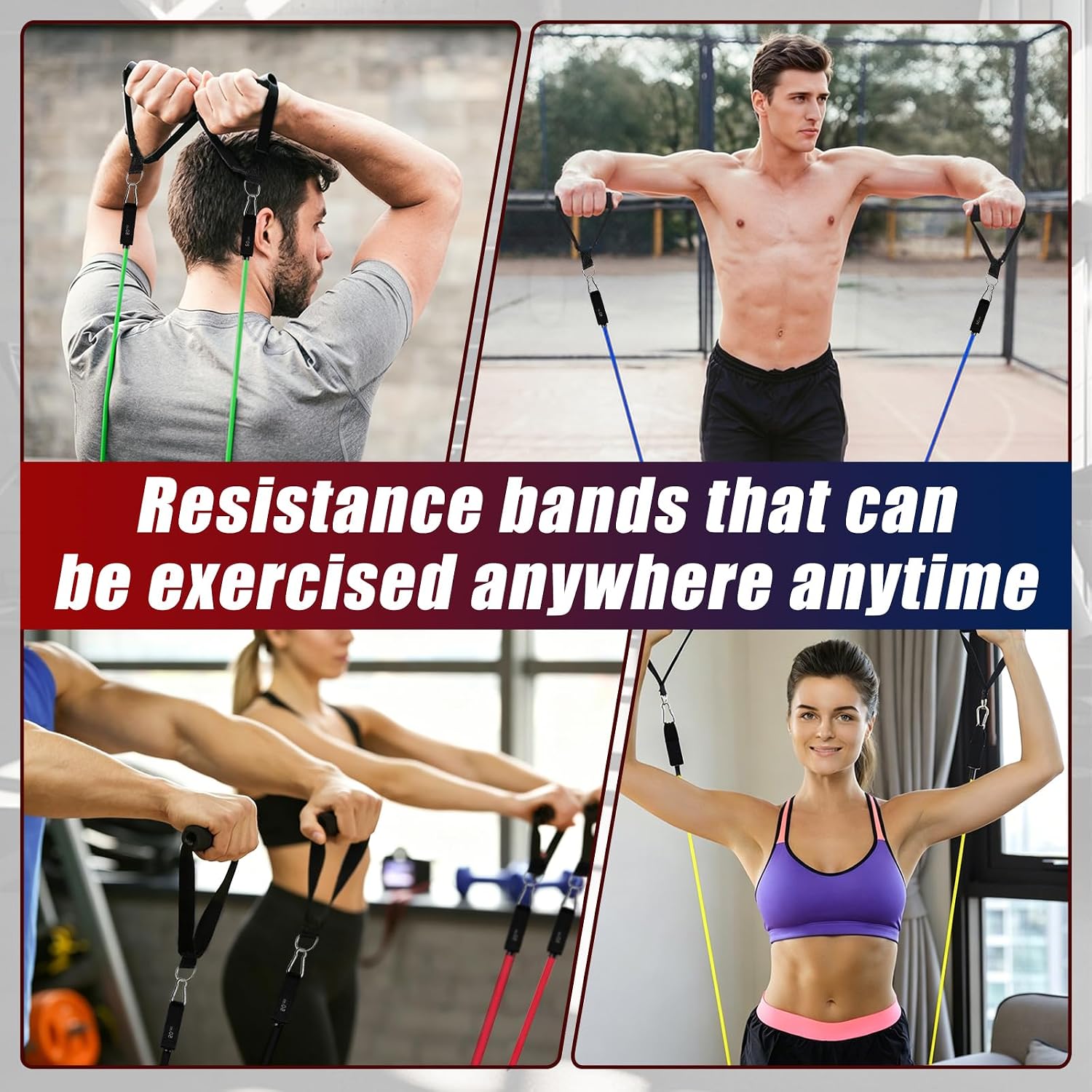 Resistance Bands with Handles, 5-Level Exercise Bands with Handles | Resistance Bands for Men and Women, Exercise Bands for Full-Body Training, Fitness, Physical Therapy, Workout Bands at Home; - Image 3