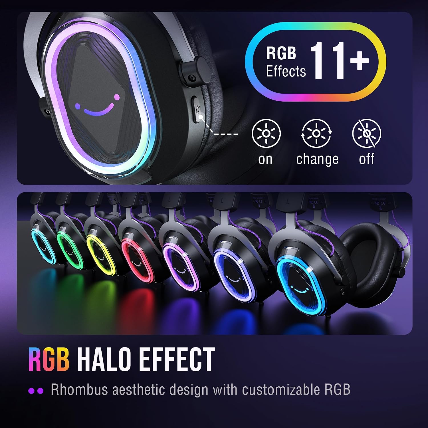 FIFINE Wired Gaming Headsets: 7.1 Surround Sound - Vibrant Customizable RGB - Game/Chat Balance, USB Gamer Headphones with Noise Canceling Microphone for PC, PS5/PS4, Laptop, Mac - AmpliGame H13BP | Large 50mm drivers, Crisp 7.1 Surround, Ergonomic Earpads, Active Noise Canceling Mic, 11 Modes RGB, 3 EQ Modes - Image 5