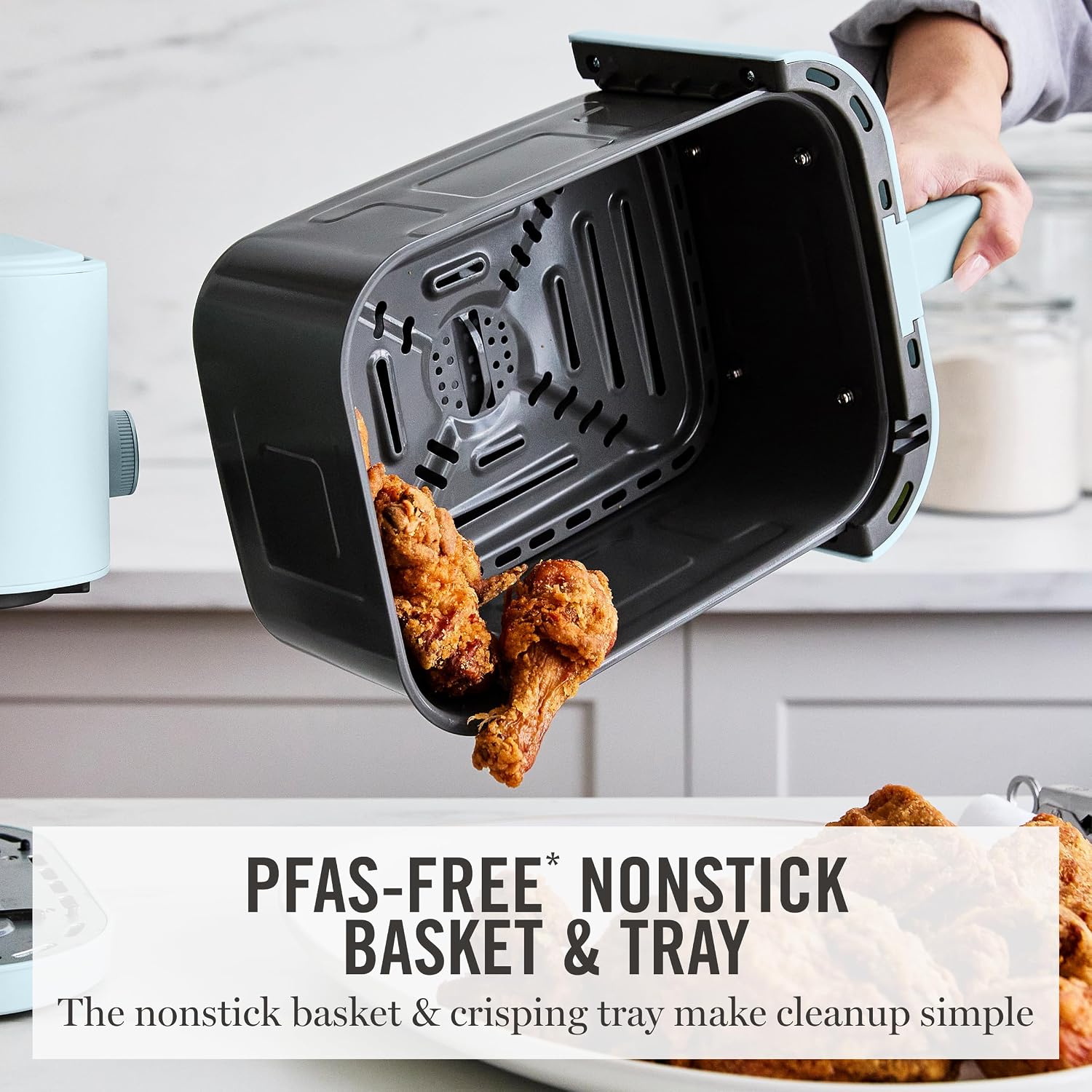 Martha Stewart 6-Quart Air Fryer, 6 Presets, Space Saving, Sky Blue - Image 9