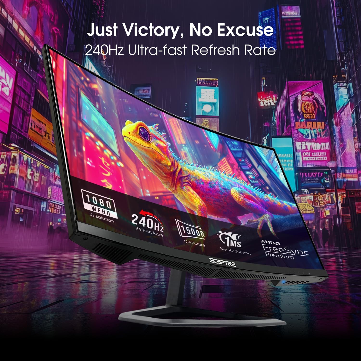 Sceptre Curved 24.5-inch Prime Gaming Monitor up to 240Hz 1080p R1500 1ms DisplayPort x2 HDMI x2 Blue Light Shift Build-in Speakers, Machine Black 2025 (C255B-FWT240 Series) - Image 3