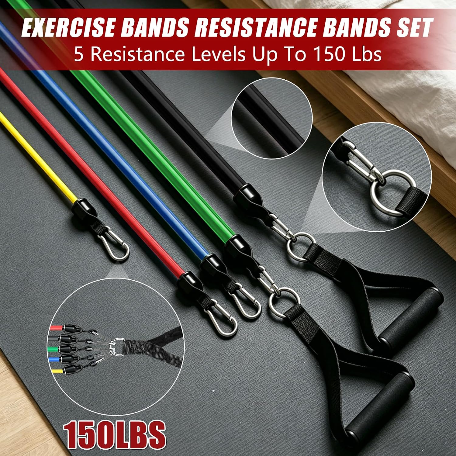 Resistance Bands with Handles, 5-Level Exercise Bands with Handles | Resistance Bands for Men and Women, Exercise Bands for Full-Body Training, Fitness, Physical Therapy, Workout Bands at Home; - Image 2