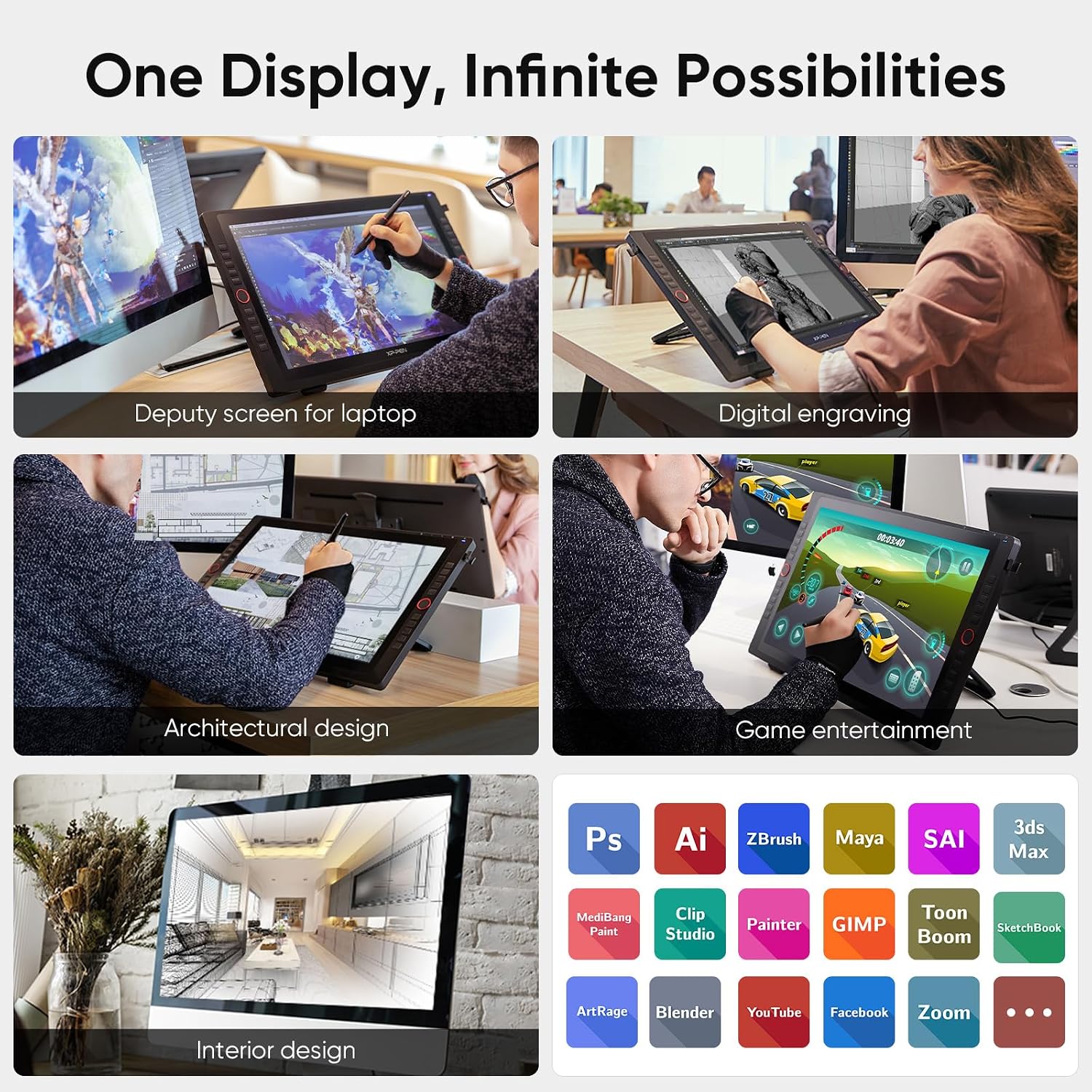 Drawing Tablet with Screen XPPen Artist 22R pro Computer Graphics Tablet 120% sRGB with Battery-Free Stylus Full-Laminated Technology, 21.5 inch Pen Display with 20 Shortcut Keys & 2 Red Dial(Black) - Image 10