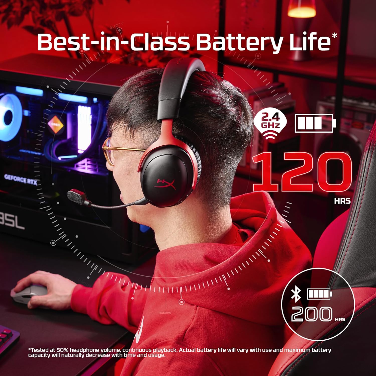 HyperX Cloud III S – Wireless Gaming Headset for Multi-Platform, 2.4GHz, Bluetooth, Battery Life up to 120 Hours 2.4GHz / 200 Hours Bluetooth, 53mm Angled Drivers, Detachable Mic – Black - Image 2