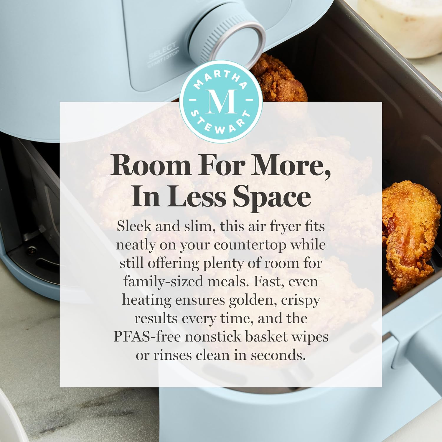 Martha Stewart 6-Quart Air Fryer, 6 Presets, Space Saving, Sky Blue - Image 13