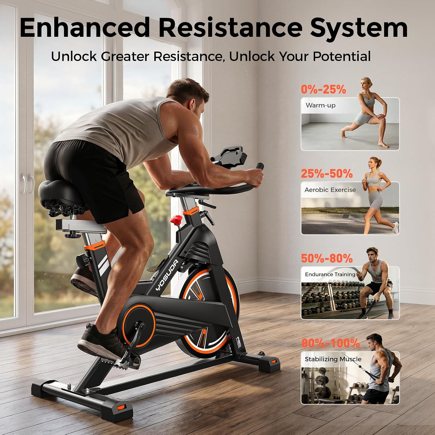 YOSUDA PRO Magnetic Exercise Bike 350 lbs Weight Capacity | Indoor Cycling Bike Stationary with Comfortable Seat Cushion, Silent Belt Drive - Image 7