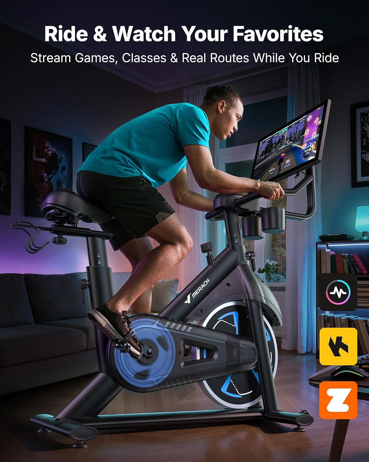 MERACH Exercise Bike with Screen, 21.5” HD Display, Magnetic Resistance - Image 4