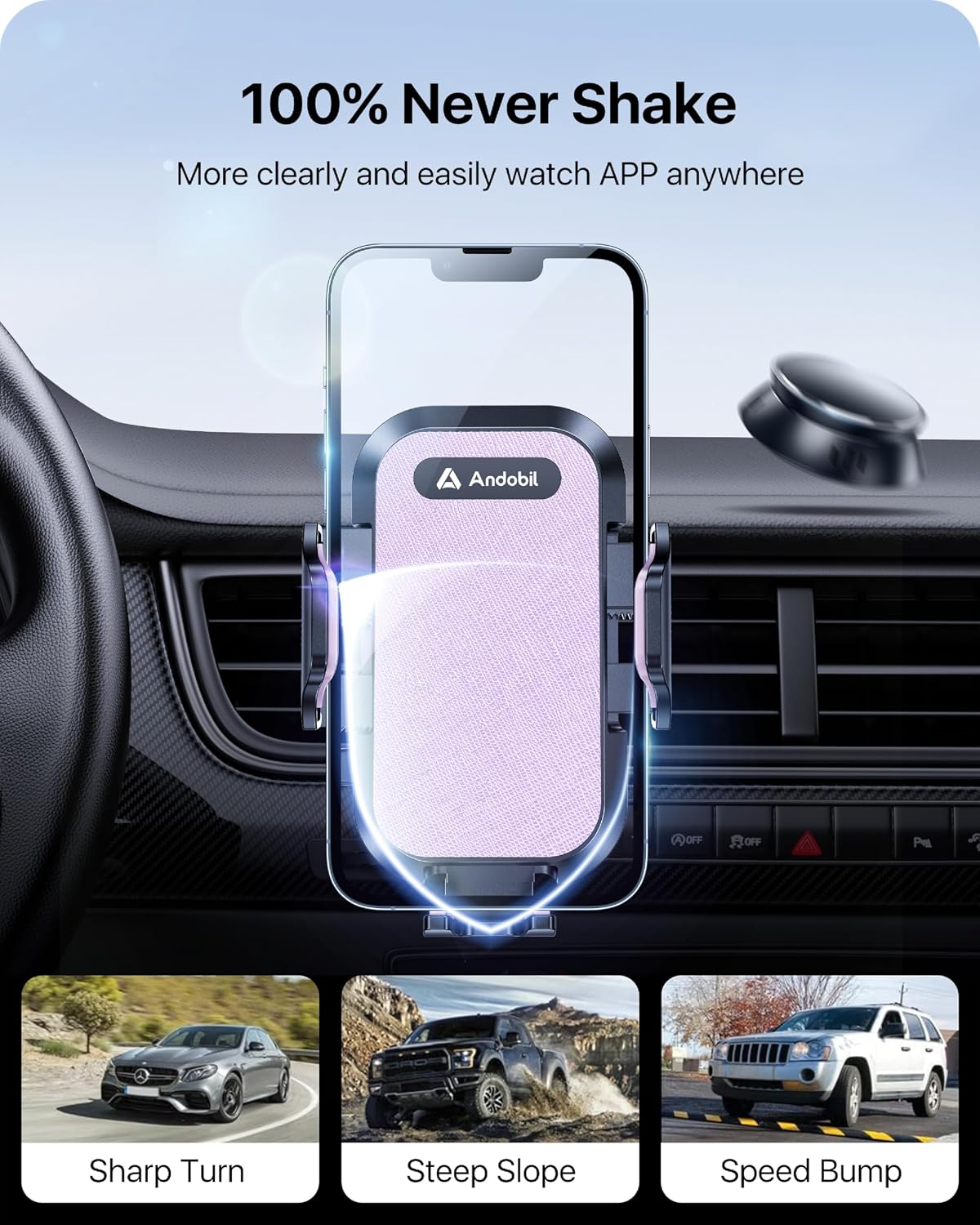 andobil 2026 Upgraded Car Phone Holder Mount, Military-Grade Phone Holders for Your Car Vent Stable Metal Clip Universal 360° Cell Phone Car Mount for iPhone 17 Pro Max 16/15/14/13/12/ Samsung, Purple - Image 3