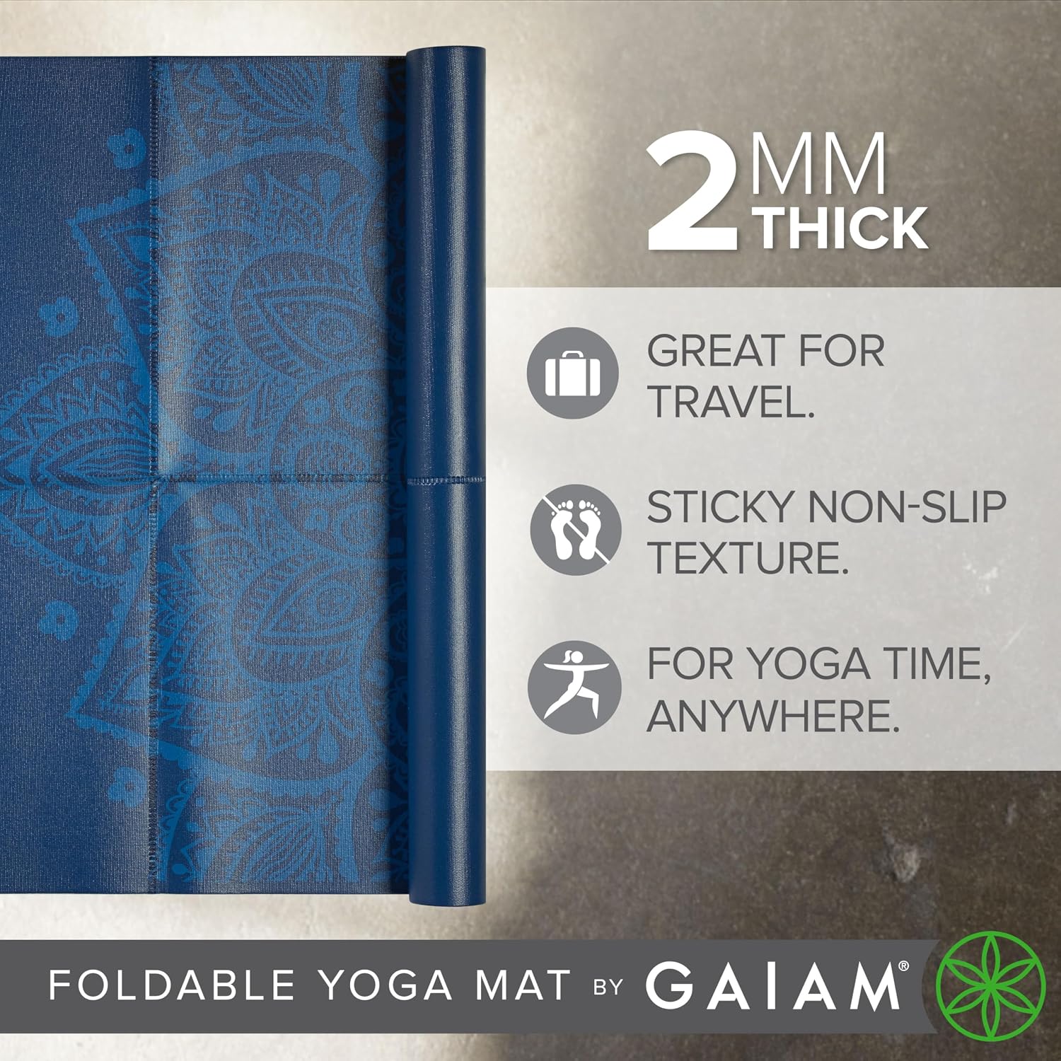 Gaiam Foldable Yoga Mat, 2mm Icy Paisley - Image 3