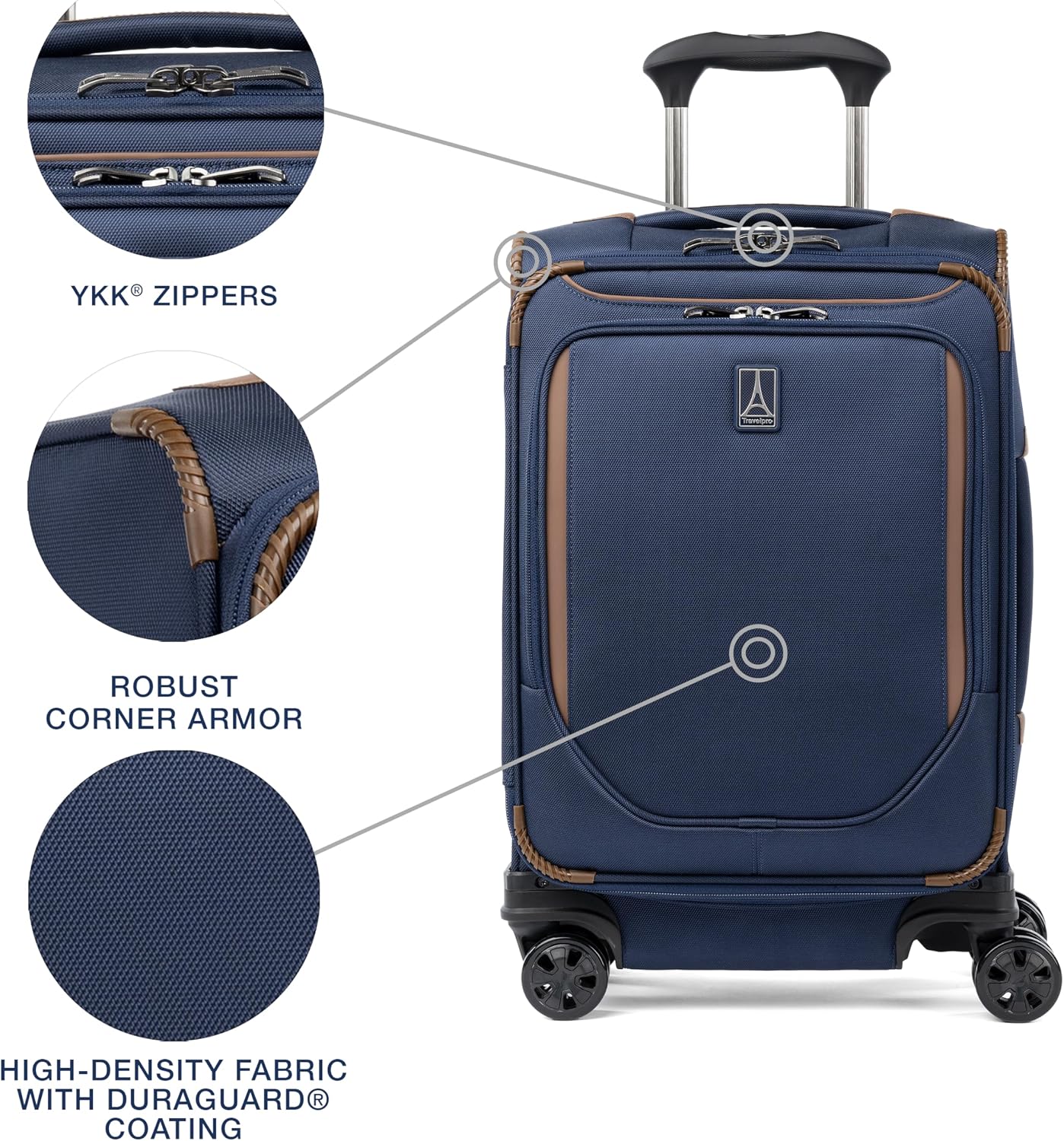 Travelpro Crew Classic Softside Carry-On Luggage, Blue, 20-Inch | Compact Lightweight & Expandable With 8 Spinner Wheels, Compression Organizer & Multiple Interior Pockets, for Men & Women - Image 5