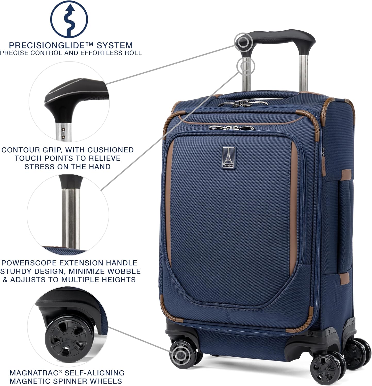 Travelpro Crew Classic Softside Carry-On Luggage, Blue, 20-Inch | Compact Lightweight & Expandable With 8 Spinner Wheels, Compression Organizer & Multiple Interior Pockets, for Men & Women - Image 4