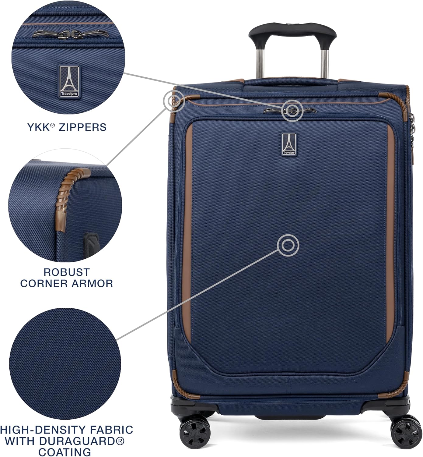 Travelpro Crew Classic Softside Checked Luggage, Blue, 25-Inch | Lightweight & Expandable With 8 Spinner Wheels, TSA Lock & Multiple Interior Pockets, for Men & Women - Image 3
