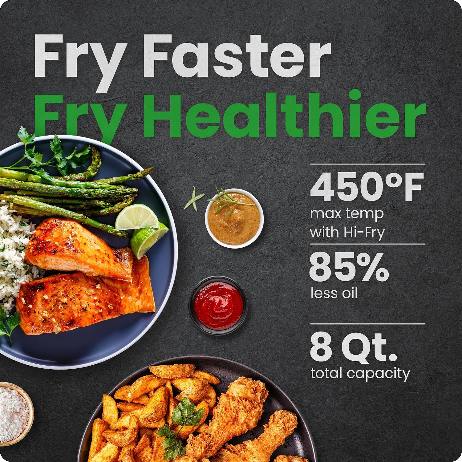 Chefman Air Fryer 8 Qt | TurboFry® 4-in-1 with 450°F Hi-Fry Option for Crispier Results | Bake, Dehydrate, Frozen | XL Nonstick Dishwasher-Safe Basket | Stainless Steel - Image 2