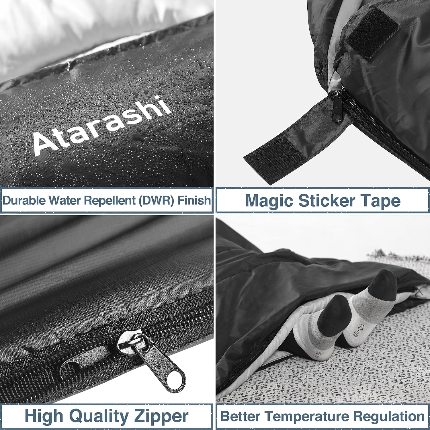 Atarashi Camping Sleeping Bag- 4 Seasons for Adults, Light, Warm, Extra-Large with Compression Sack- Great for Hiking, Backpacking & Outdoor Adventures - Image 4